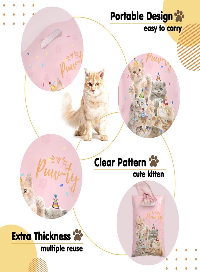 SKEPHWSKA 50Pcs Cat Party Favor Bags Cute Cat Themed Birthday Party Supplies Pink Waterproof Goodies Bags with Handles Thickened Pet Paws Plastic Candy Gift Bags for Kids Birthday Party Decoration and Classroom - Image 4